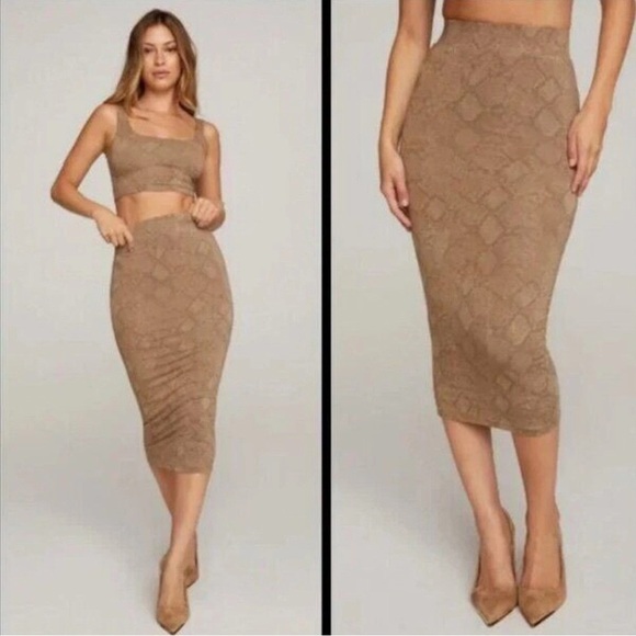 Good American Snakeskin Print Pencil Midi Stretch Skirt Taupe Size 3  10/12 NEW - Picture 1 of 15